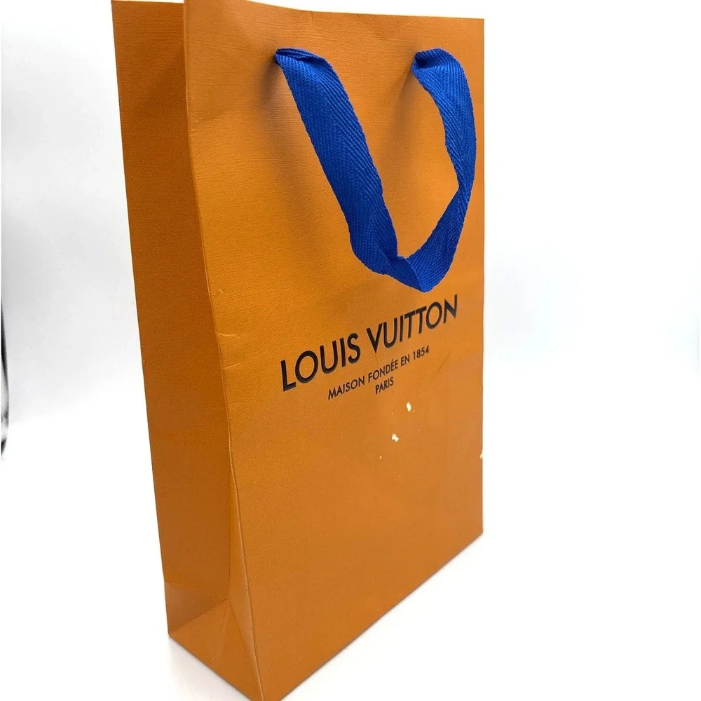 Louis Vuitton‎ Orange Paper Shopping Bag Blue Handles Medium Luxury Carrier